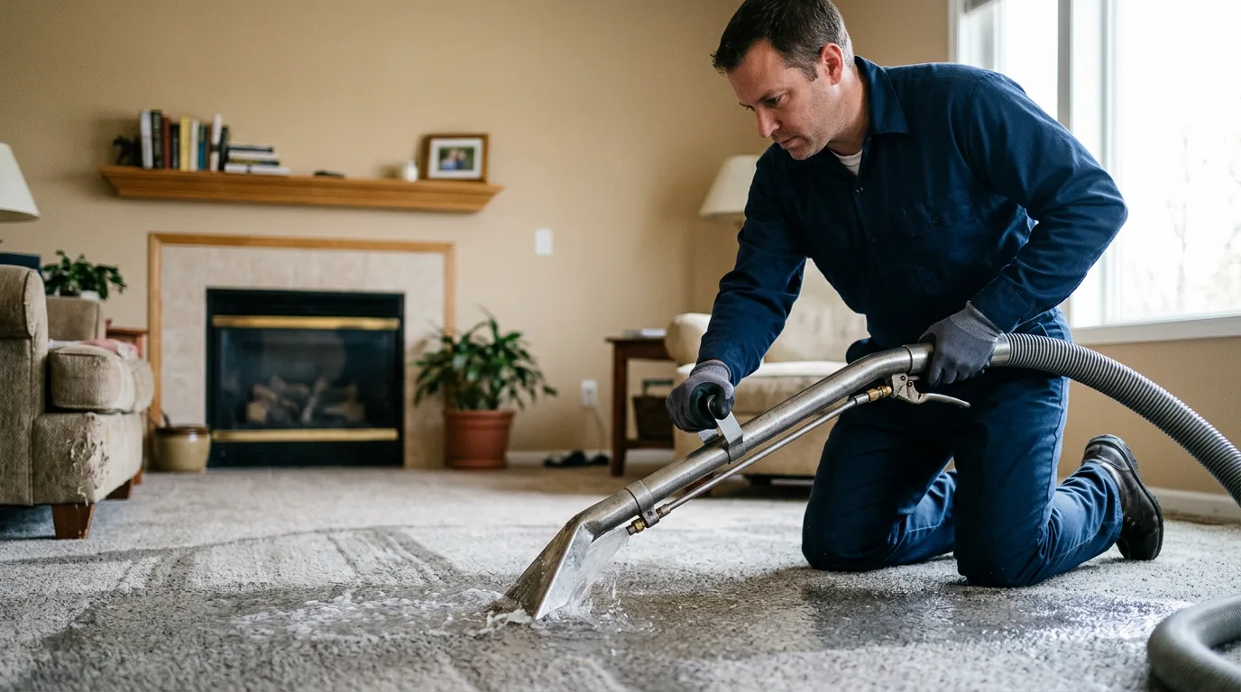 Water damage restoration technician working near Wever, IA